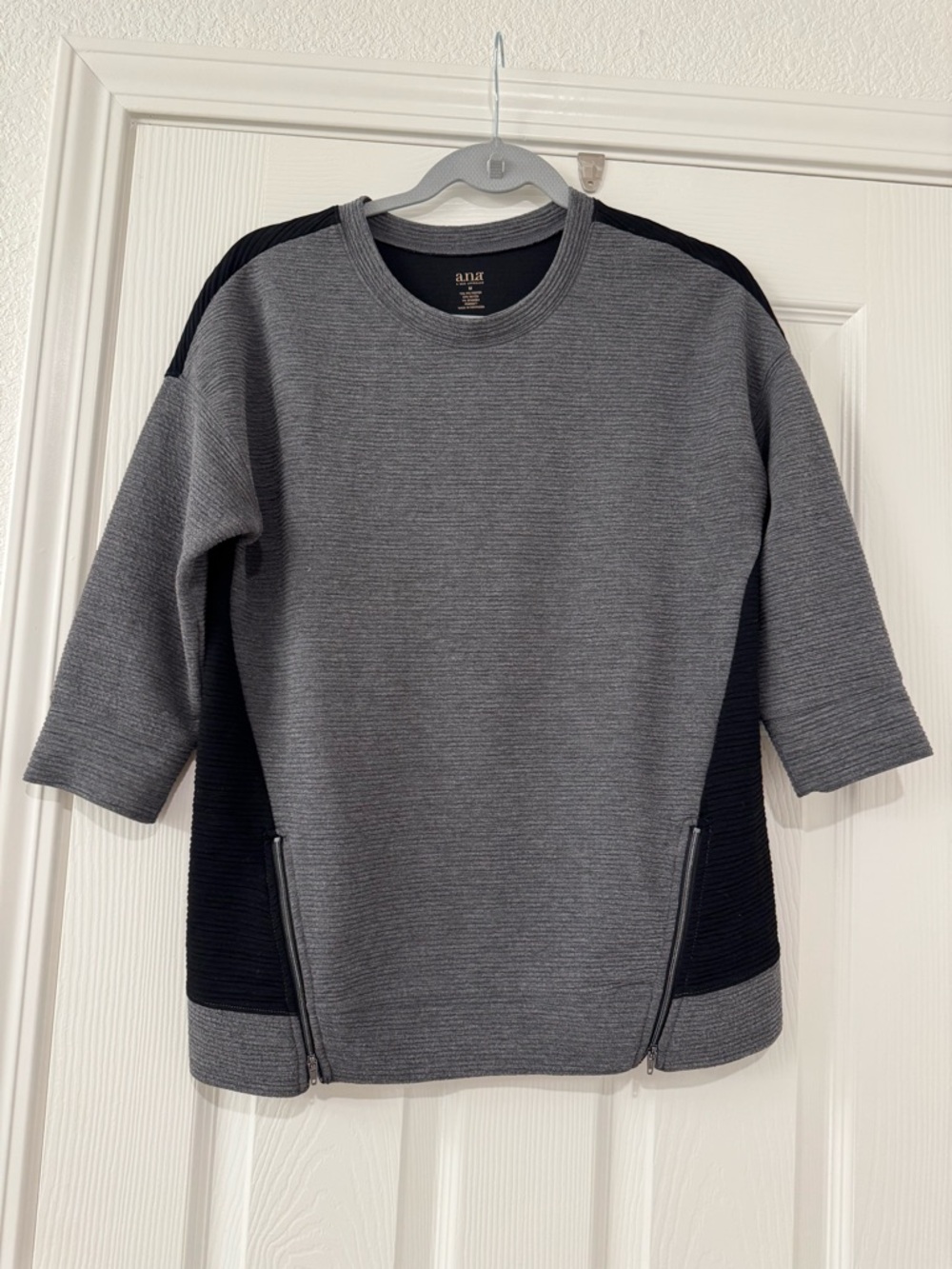 a.n.a Women’s Gray and Black Crewneck Sweater with Side Zips